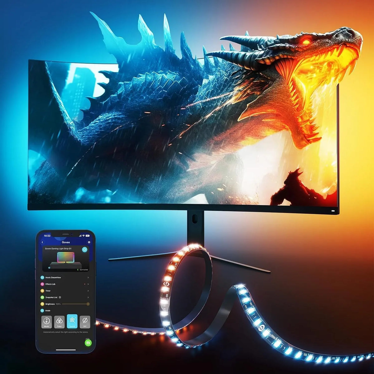Govee, LED pásky, G1 herní monitor světlo, Smart RGBIC Wi-Fi LED podsvícení, Černá
