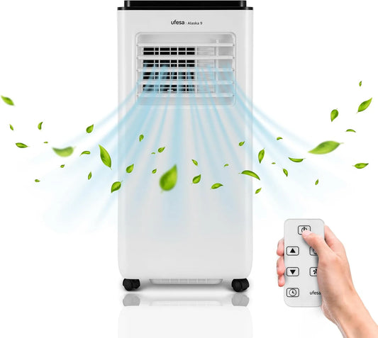 Ufesa 3in1 15m2, Mobilní klimatizace, Mobiles klimatizace A9, chlazení, ventilace a odvlhčování, 9000 BTU / den, klid, Černá, 9000 BTU, 950 W