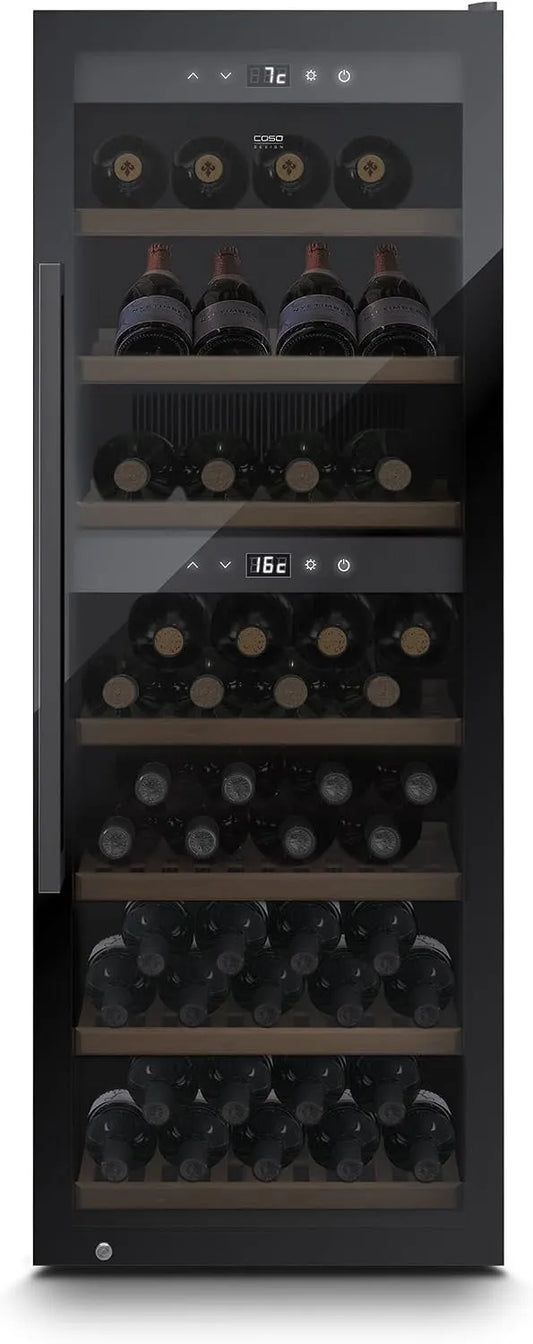 Caso, Chladničky na víno a sekt, WineExclusive 126 Smart - Design Wine Lednice pro až 126 lahví - Dvě samostatné, Černá, 126 l, 310 mm, 3v