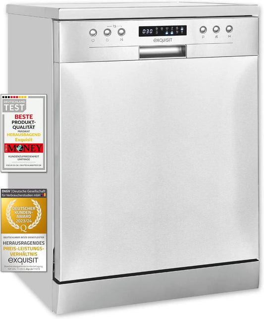 Exquisit GSP9414-030D, Myčky nádobí, 60 cm, Excelentní myčka Inox - Volně stojící myčky 60 cm, Stříbrná, 44 dB