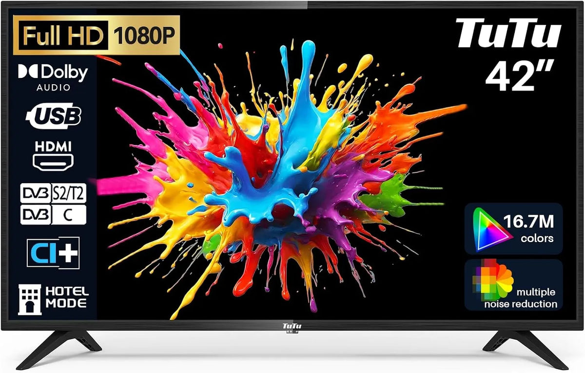TuTu TUB42FD1N, Televizory, TV 42 palců (107 cm), Full HD bez funkce Smart, Černá, 107 cm, Full HD, 45x1, 100 x 100 mm
