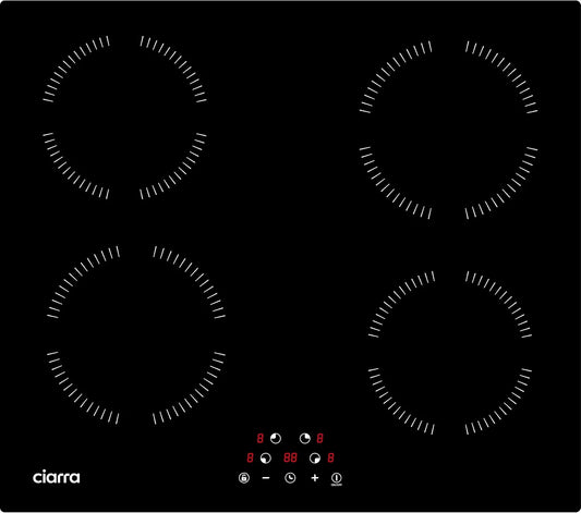 CIARRA CABBIH4-A, Varné desky, CABBIH4A built- in induction hob 60cm 4 zóny indukční spoj s časovým dotykovým, Černá, 60cm, 6000W, 9 v, 26 cm