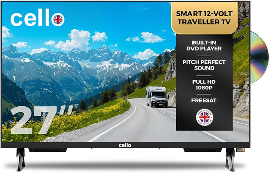 Cello C2725WSF 1080p, Přenosné televizory, 27 'Smart 12V Traveller TV, DVD, 230V, Webos, Freeview Play, Perfektní Pitch, Černá, 2725W, 27 '