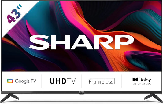 SHARP 43GL4260E, Televizory, Google TV 108 cm (43 palců) 4K Ultra HD Google TV (Smart TV bez rámu, Dolby, Černá, 43G, 108 cm, 4K, 840 x 2