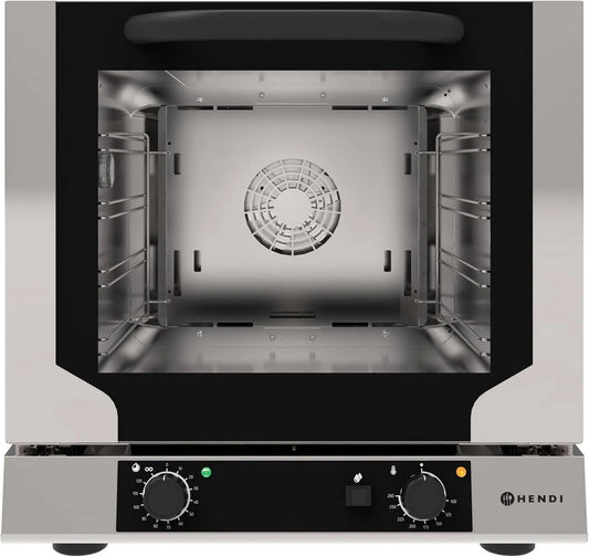 HENDI 230V/3200W 590x709x, Trouby, horkovzdušná trouba s párou, kompaktní, s 4x pečicími deskami, s 1 ventilátorem, Stříbrná, 230V, 3200W, 1 v