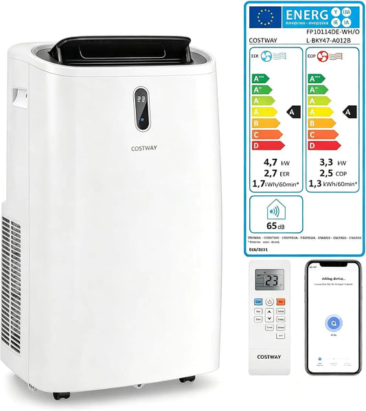 COSTWAY, Mobilní klimatizace mobilní 16000BTU, klimatizační jednotka s výfukovou hadicí, Bílá, 16000BTU, 000 BTU, 57dB