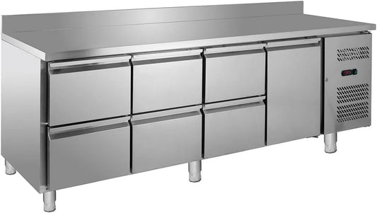 GastroHero GNH4260TN, Chladicí stoly, Lednice, 1 dveře, 6 zásuvky, 1 patro, nerezová ocel, Stříbrná, 230 V, 2230 x 700 x 850 mm, 173 kg