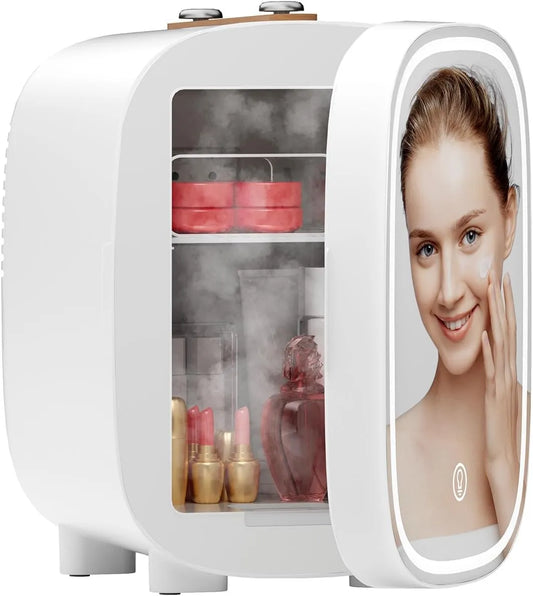 LIGIANT 4-Liter-Make-up-K 3-stufigem, Minichladničky, DF01A Mini- lednice, pro péči o pleť s 3stupňovým tlumitelným LED zrcadlem, Bílá, 4l, 25 dB