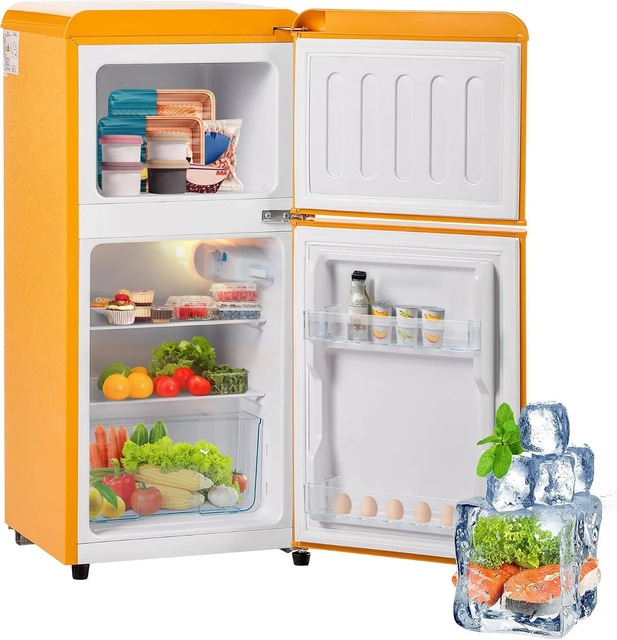 ACAGALA, Kombinované chladničky s mrazákem, Malá lednička s mrazákem horní, 38 l lednice, 22 l mrazák, retro lednička se 2, Bílá, 38 l, 22 l
