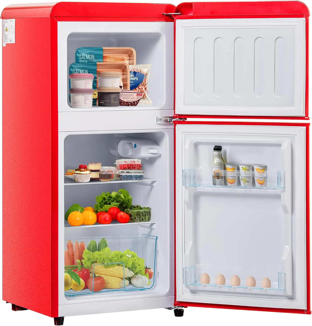 Merax 45.5x88.8, Nápojové chladničky, Retro Lednice červená 60L kombinace lednice-mrazák, Mini Lednice s mrazákem 22L, Červená, 60L, 22L, 5x88
