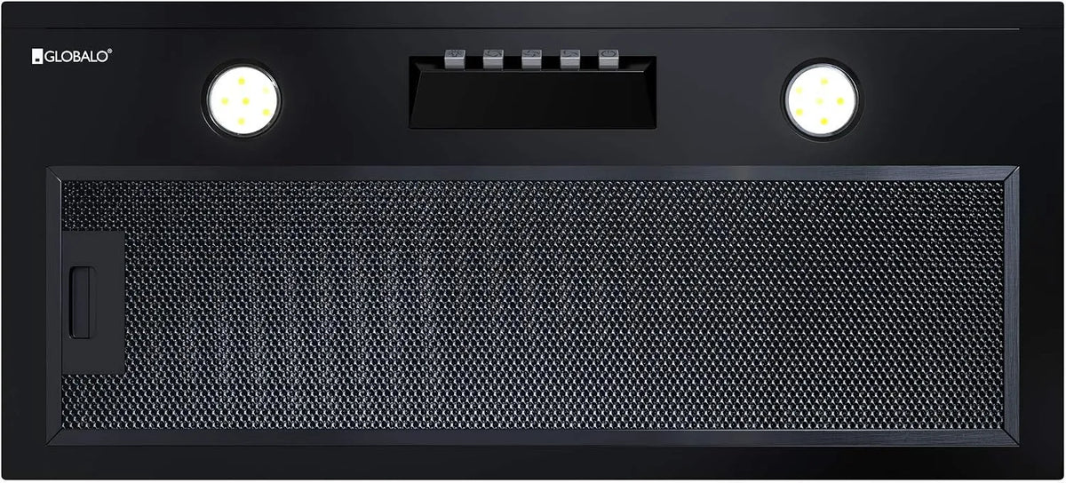 GLOBALO, Nástěnné digestoře, Výfuková kapota, kuchyňská kapuce, plochý ventilátor, podvodní krytina, šířka 60, Černá, 60 cm