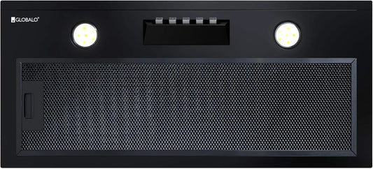 GLOBALO, Nástěnné digestoře, Výfuková kapota, kuchyňská kapuce, plochý ventilátor, podvodní krytina, šířka 60, Černá, 60 cm