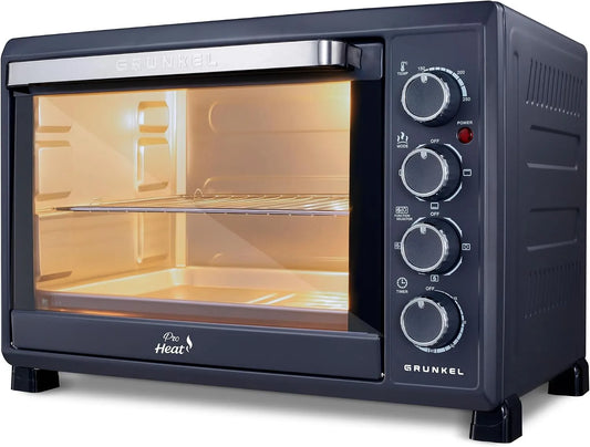 Grunkel, Trouby, Elektrická multifunkční trouba 38L se 3 topnými funkcemi a voličem teploty do 230, Černá / stříbrná, 38L, 2000 W, 23 l, 63 l