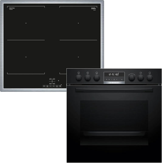 Bosch HND675LS62 HEG578BB4, Sety sporáku a trouby, built- in sporák set, sestávající z sporák, 60 x 60 cm, Air Fry, 3D horkovzdušný, Černá, 675L
