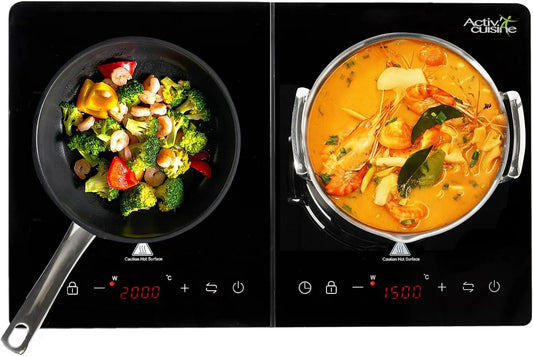 ACTIV CUISINE 3-Stunden, Varné desky, Indukční plotýnka 2 desky, dvojitě indukční páčidlo s nezávislým ovládáním 3500W, Černá, 3500W, 10 v