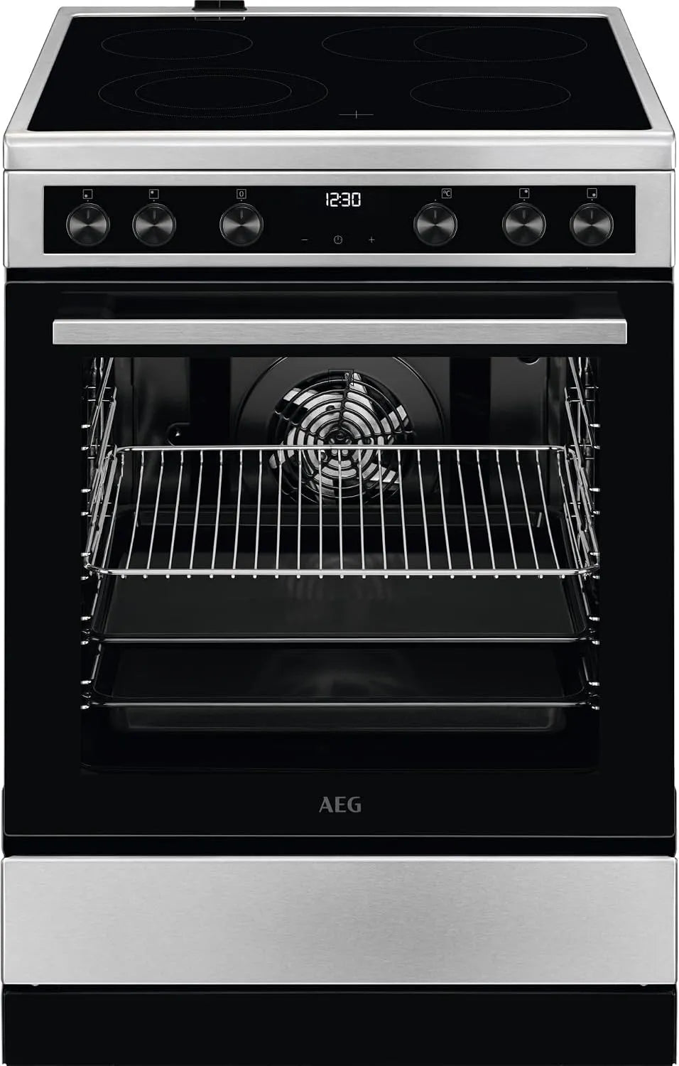 AEG CCB644OCBM, Varné desky, stojící sporák se skleněnou keramickou kuchyní 60 cm / pražírenská zóna /, Černá, 60 cm, 4L, 6L, 33cm
