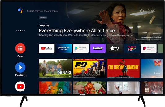 Daewoo D55DM54UAMSX, Televizory, Android TV 55 palců TV (4K UHD Smart TV, HDR Dolby Vision, Dolby Atmos, trojitý, Černá, 4K, 108 cm