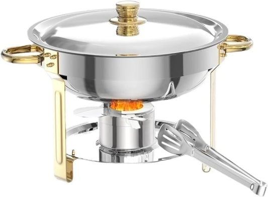 TRDEWR 5-Liter-Buffet-W, Ohřívače nápojů a jídel, Gold- barevný 5litrový nádoba na přípravu jídla s víkem - nerezové ohřívací, Stříbrná, 5l