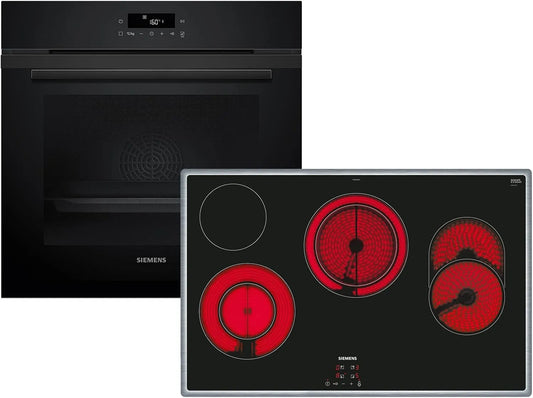 Siemens PQ225EA00Z HB271ABB3, Sety sporáku a trouby, Sada Pyrolýzní backing Buráček Hluboký černý INOx + sklo Keramické Cooktop, Černá / stříbrná