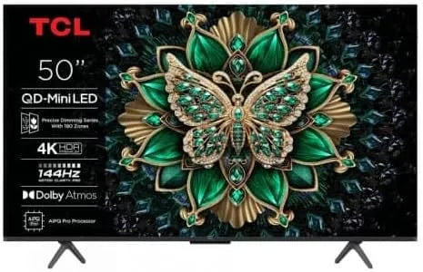 TCL HDR10, Televizory, + Mini LED Google TV 50 palců C6K 4K QD 144Hz, Dolby Vision IQ, ALLM, VRR, 4x, Černá, Mini LED, 4K, 144Hz