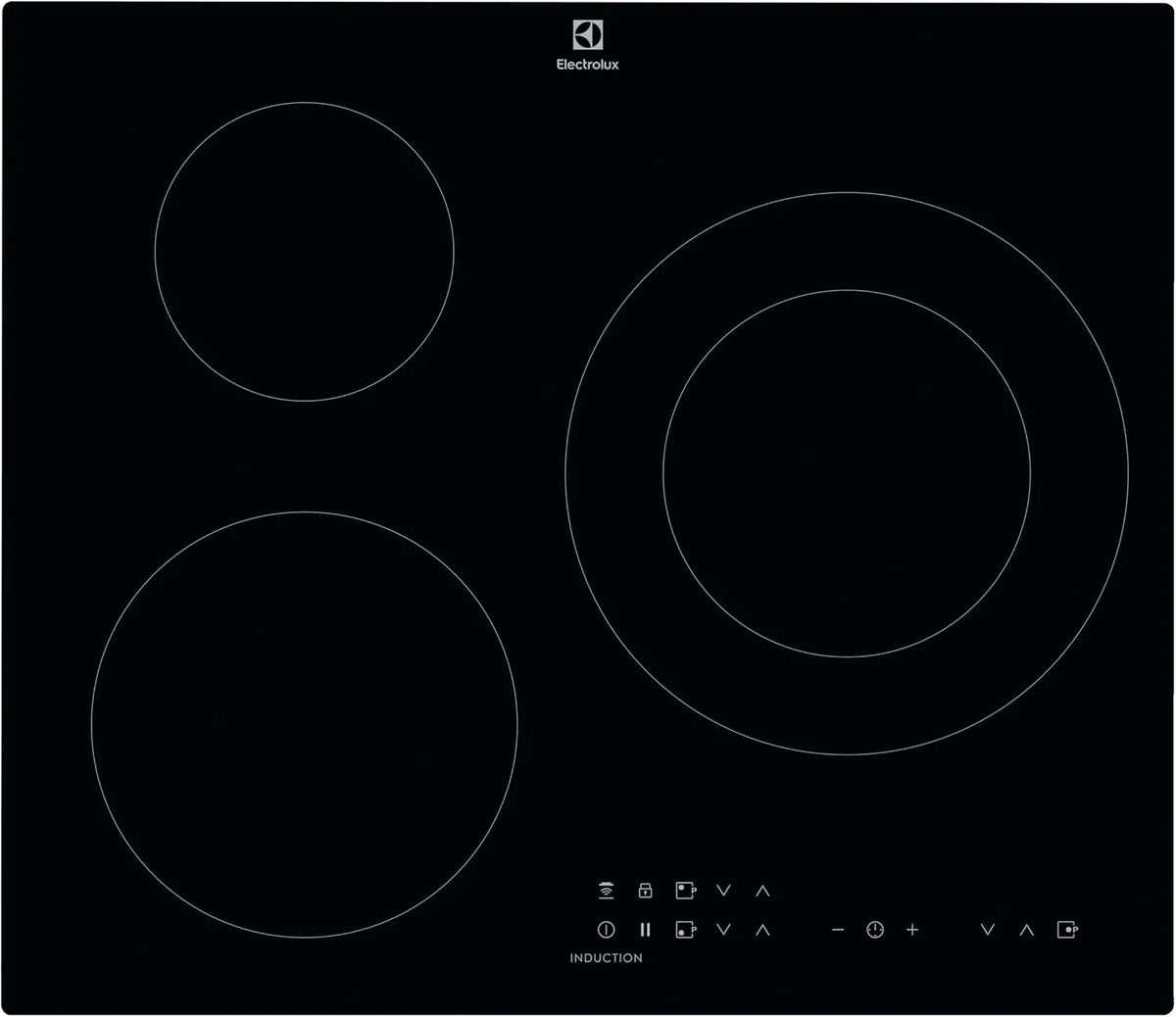 Electrolux LIT60336, Varné desky, Elektrolux indukční sporák, zkosené, extra ploché, 3 zóny, funkce mostu, Černá, 60 V, 60 cm, 3 v, 3, 7 kW