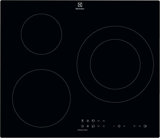 Electrolux LIT60336, Varné desky, Elektrolux indukční sporák, zkosené, extra ploché, 3 zóny, funkce mostu, Černá, 60 V, 60 cm, 3 v, 3, 7 kW