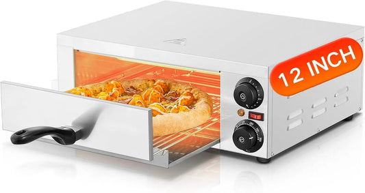 FOHERE 15-Minuten-Timer, Pece na pizzu, Profesionální pizzaofen 2000W, 12 palců Komerční Pizza trouba Elektrická nerezová, Stříbrná, 2000W, 1800W