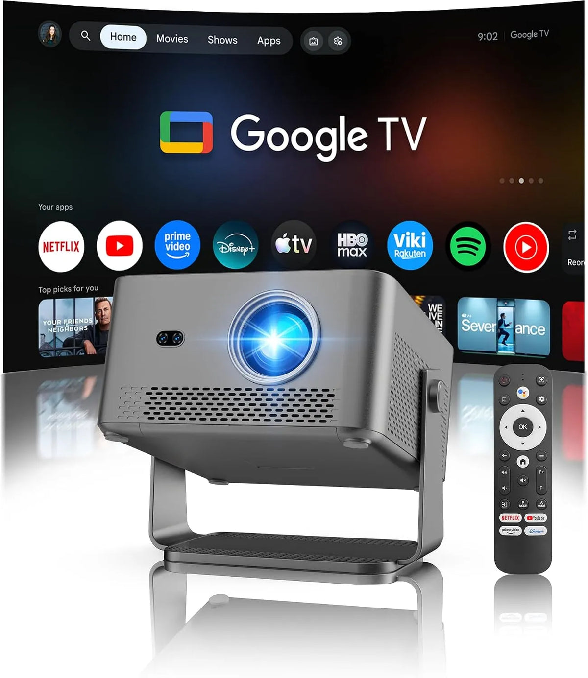 Magcubic 1080P 800ANSI, Projektory, [Google TV & Oficiální Apps] Smart Beamer Native projektor, Černá, 450G, Full HD, 135 ', 1W