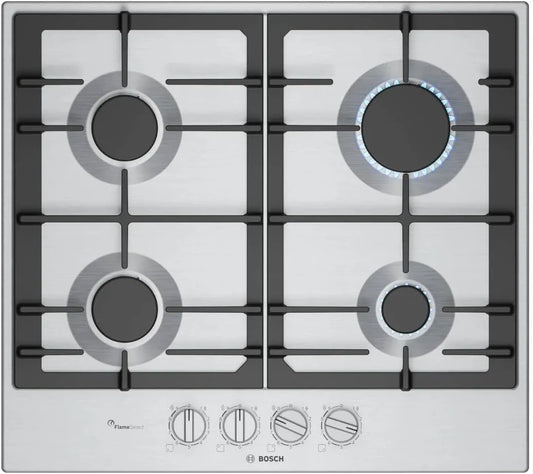 Bosch 4-flammig PCP6A5I90, Varné desky, ová 6 plynová varná deska 4- plamen 60 cm nerezová ocel, Stříbrná, 60 cm, 4 v, 3 kW, 15 x 58