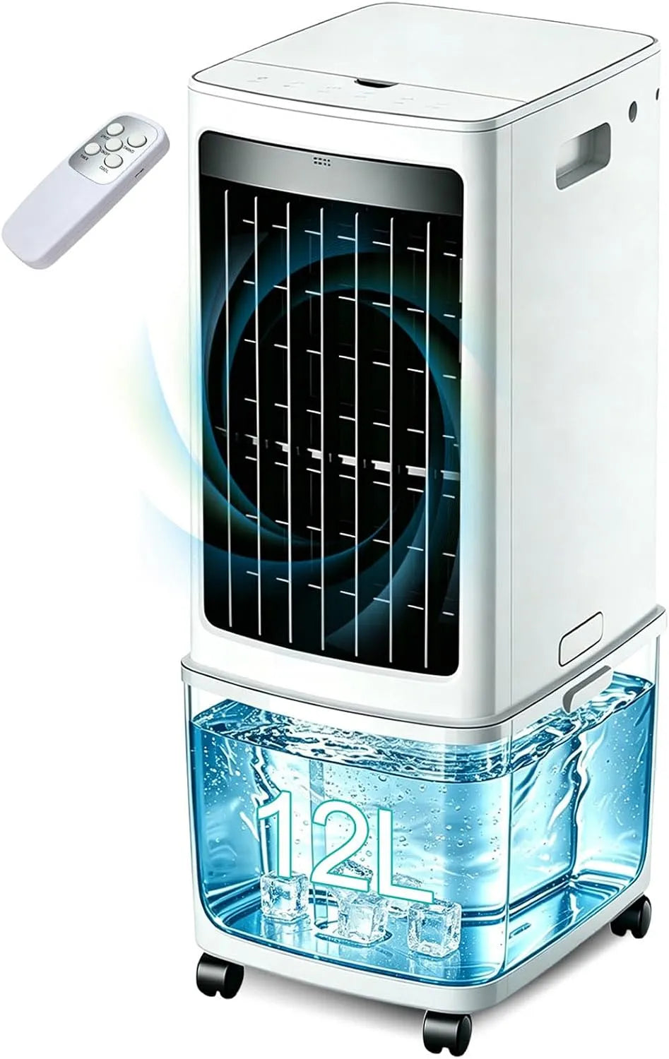 Generic 1000m3/h 1000m3, Mobilní klimatizace, 12L Bezostyšný Věž 12 L Vyřazovací Air Cooler, / h Výkonné chlazení s ledovými, Bílá, 12L, 3 v