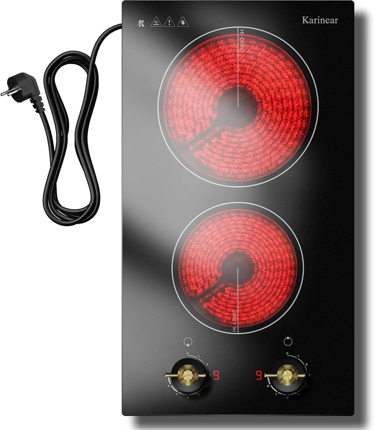 Karinear, Varné desky, Karineární Glasce Keramické Nástěnné 2 desky s Plug & Turning Button, Černá, 3000W, 1800W, 20cm, 1200W