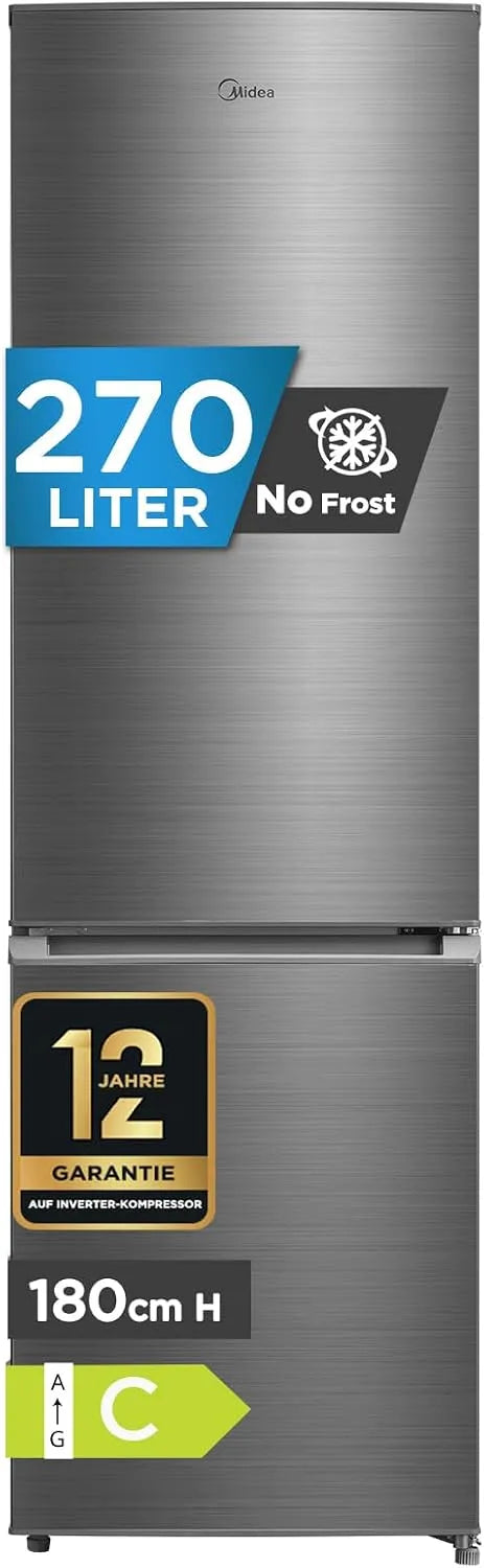 Midea, Kombinované chladničky s mrazákem, 270L Lednice s mrazákem, Nofrost, 180cm, EEK C, 140 kWh / rok, Bílá, 270L, 140 kW, 0, 38 kW
