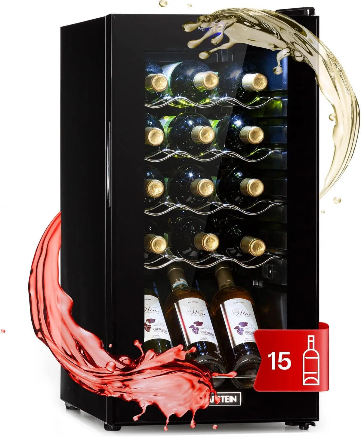 Klarstein, Vinotéky, Clearstein Shiraz Lednice na víno černá - 15 lahví, 44 L, 1 zóna, Černá, 15 l