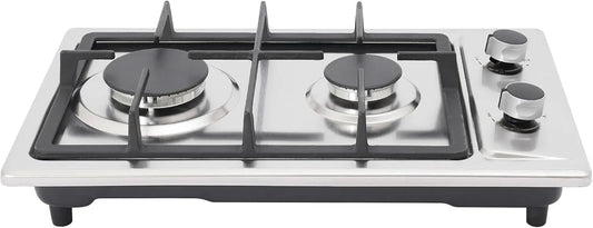 Xigner, Varné desky, 3kw+1 Plyn Kochfeld 2 plamen-odolná nerezová ocel Kochfeld, NG / LPG kabriolet, Stříbrná, 3kw, 51 × 31 × 10cm, 1.75kw