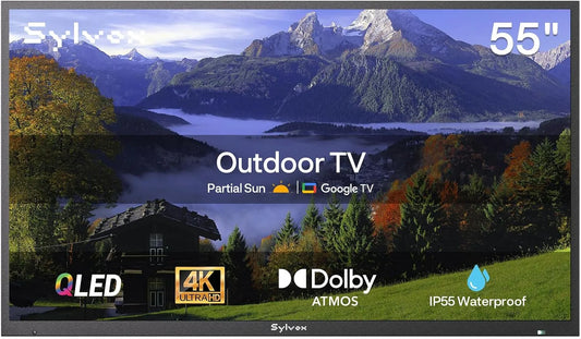 SYLVOX, Televizory, Outdoor TV, 55 palců Chytrý QLED TV, Weatherfest Venkovní TV Podpora Google, Černá, QLED, 4K, 55 V, 10W