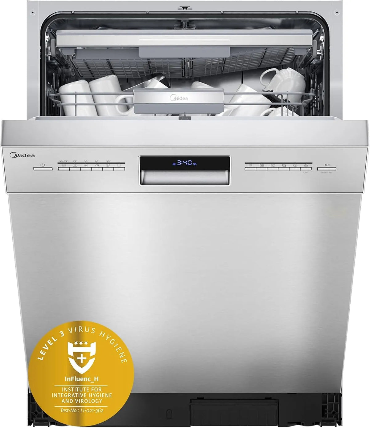 Midea 7.35X14BS 1-24h, Myčky nádobí, 60 cm, Myčka SU, 60cm podstavba, 14 tailor- vyrobená myčka částečně integrovatelná s, Stříbrná, 35X14
