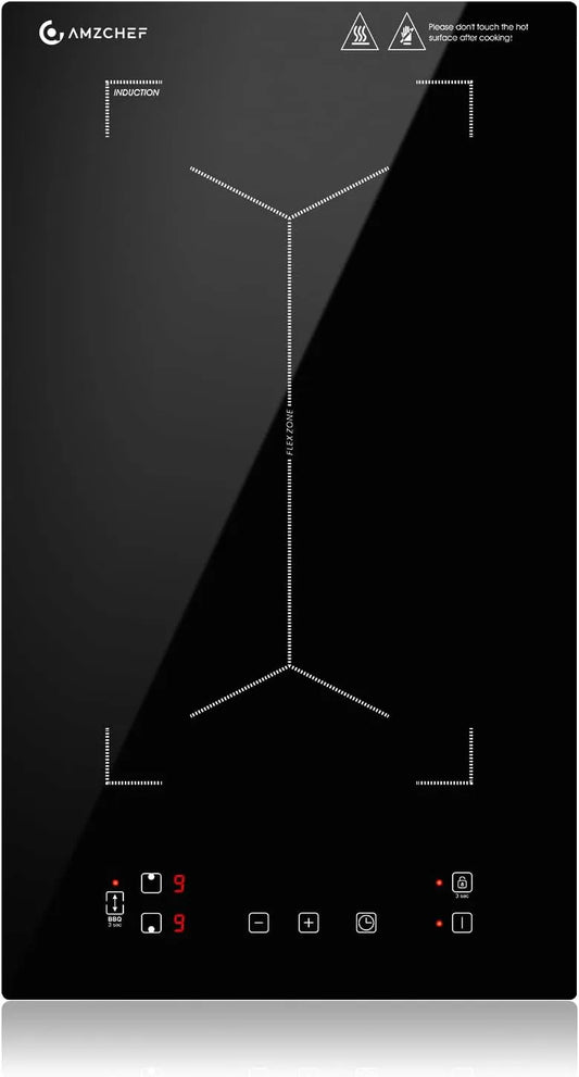 AMZCHEF, Varné desky, 2 desky, dvojitá indukční páka s flexovými zónami a zástrčkami, 10 úrovní výkonu, Černá, 3300W, 40 x 20 cm, 30 cm, 52 cm
