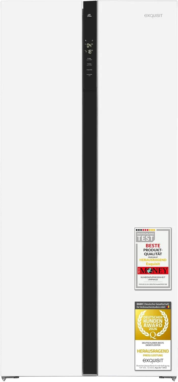 Exquisit SBS39-440E, Kombinované chladničky s mrazákem, Extensible Side- by- Boční lednička - No Frost Chladničky -Mrazicí box, Stříbrná, 372 l