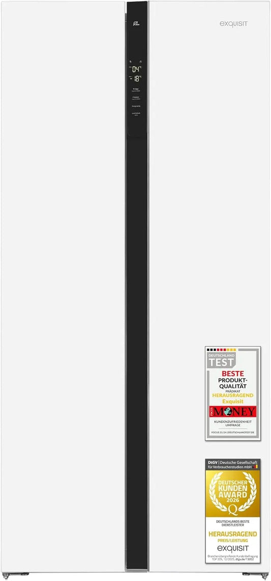 Exquisit SBS39-440E, Kombinované chladničky s mrazákem, Extensible Side- by- Boční lednička - No Frost Chladničky -Mrazicí box, Stříbrná, 372 l