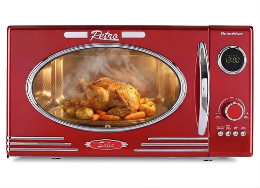 Salco, Mikrovlnné trouby s grilem, mikrovlnná trouba 2 v 1 - Retro styl s funkcí grilu - 23 l kuchyňský kout, Červená, 2 v, 23 l, 900 W