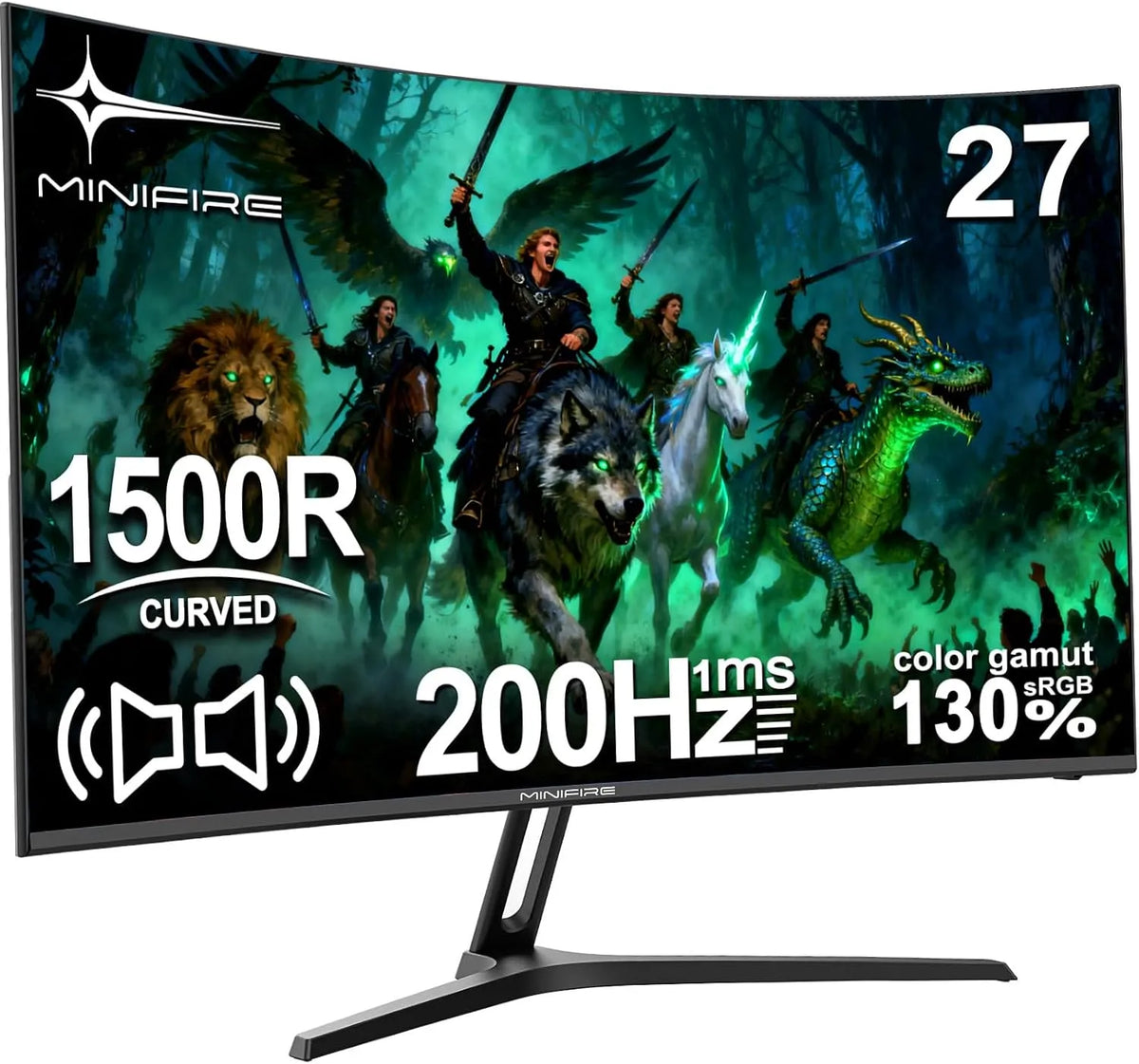 Minifire PS5/PC MFG27C1, Monitory, Gaming Monitor 27 palců zakřivený -200Hz, 1ms Response Time, VA Panel s 130%, Černá, 200Hz, 1920x1080
