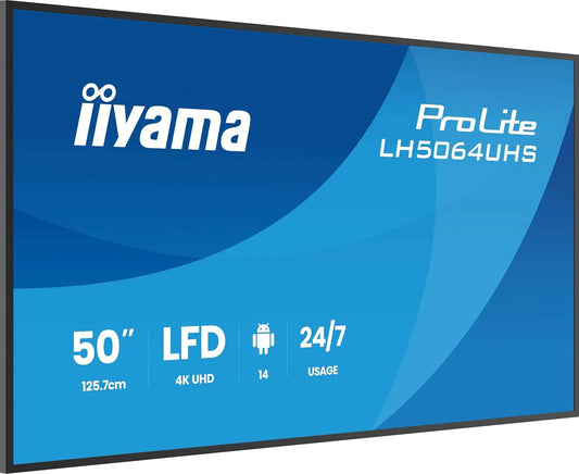 iiyama LH5064UHS-B1AG LH5064UHS, Monitory, Prolite - B1AG 125.8cm 50 'Digitální signage displej IPS LED Panel 4K UHD HDMI, Černá, 125.8cm, 50 '