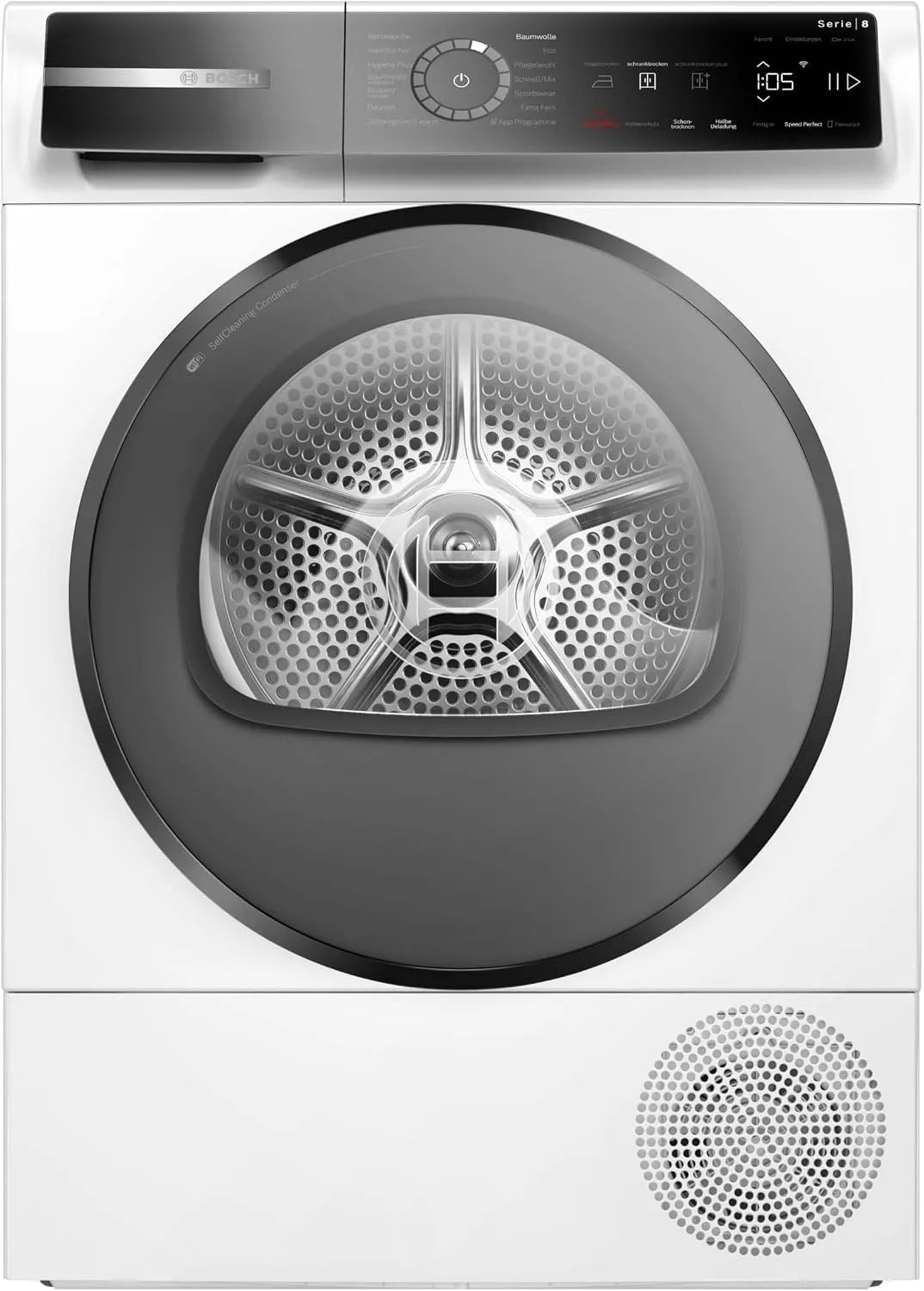 Bosch WQB246D41, Sušičky s tepelným čerpadlem, série 8 Smart Teplo Čerpadlo Sušička 9 kg SpeedPerfect, Černá, 9 kg
