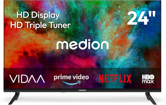 MEDION, Televizory, 59.8 cm (24 palců) HD TV (VIDAA, Smart TV, Prime Video, PVR, HD Triple Tuner, MD, Černá, 59.8 cm, 1W