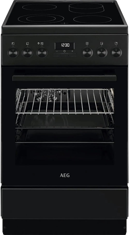 AEG CCB54492BB, Sporáky, 50cm stojící sporák se skleněným keramickým kuželíkovým polem, 50 cm, A, 1 pár, Černá, 4L, 6L, 33cm