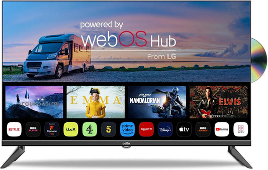 Cello C3224WSF, Televizory, 12 Volt 32 palců TV 12V Traveller Chytrý bezrámový TV a DVD přehrávač Ultrafast, Černá, 3224W, 12 V, 82 cm, 8 cm