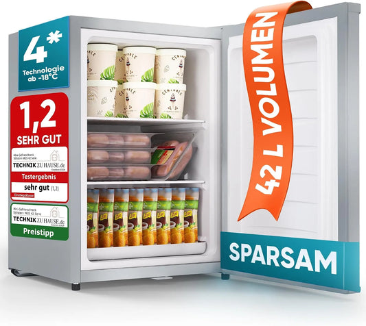 Stillstern 4-Sterne, Mini mrazničky, Mini Mrazicí box (42L) -18 ° C, miska na led, zámek, zámky, 4hvězdičkový mrazák, Stříbrná, 42L, 150 kW