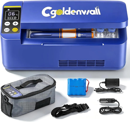 CGOLDENWALL, Uchovávejte a přepravujte, Insulinum Cooling Box Elektrická s baterií 1, Zdravotnické Lednice Travel 2-20, Modrá, 12V, 18 × 7