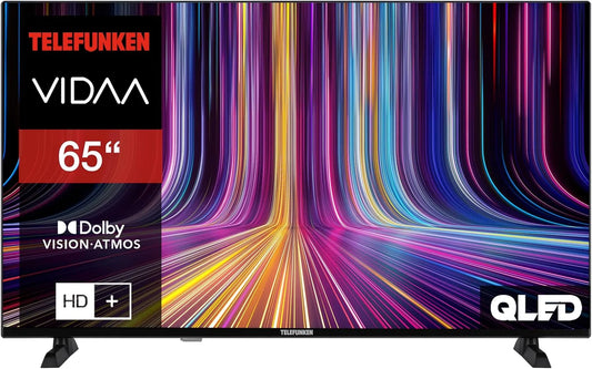 TELEFUNKEN QU65VP750S, Televizory, QLED TV 65 palců Smart TV VIDAA 4K TV UHD, HDR TV s Dolby Vision, Dolby Atmos, Černá, QLED, 65V, 4K, 164 cm
