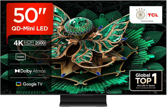 TCL 50C7K, Televizory, 50- palcový QD- mini LED TV, 4K HDR 2000, Smart Google TV s 144Hz Motion Clarity, Černá, mini LED, 4K, 144Hz, 120Hz